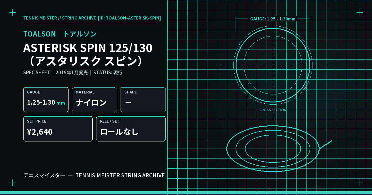 トアルソン ASTERISK SPIN 125/130（アスタリスク スピン） スペックカード